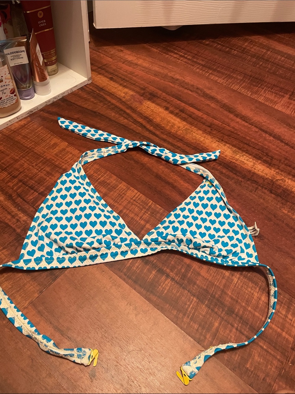 Blue Heart Print Triangle Swim Top